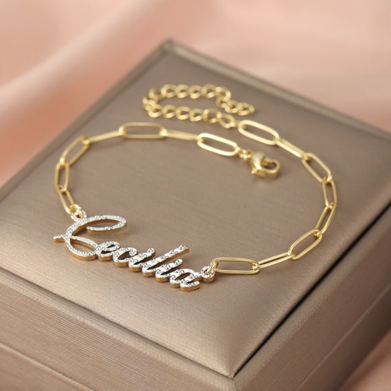14K Gold ID Bracelet, Cuban Link Nameplate Bracelet, Gold Custom Engraved  Bar, Custom Name Bracelet, Personalized Gift For Her Him