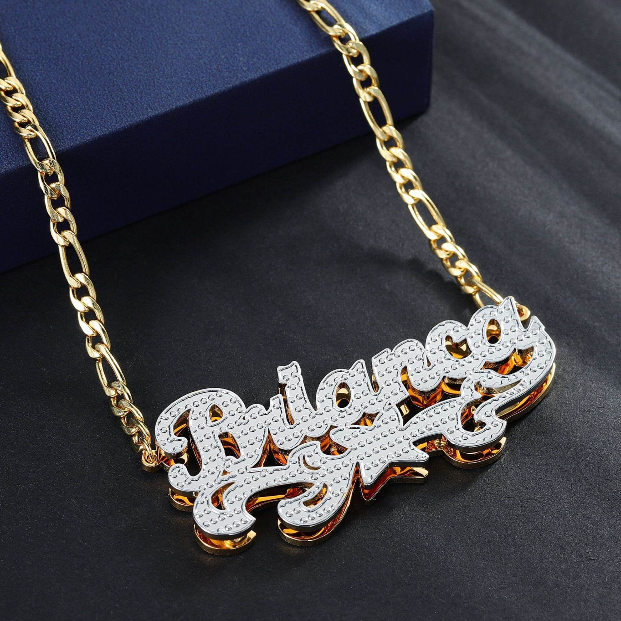 Double Plated Name Necklace Personalized Name Plate Gold Plated