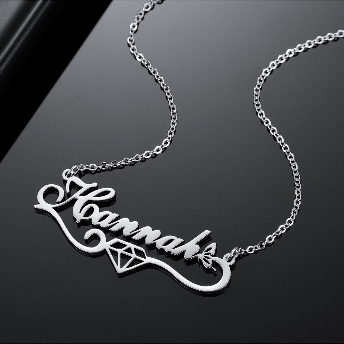 Nameplate 14K Real Gold Name Necklace With Butterfly Etsy