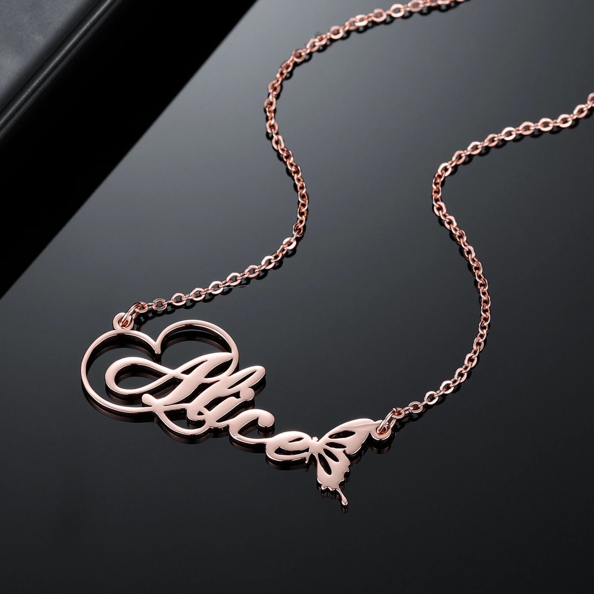 Nameplate 14K Real Gold Name Necklace With Butterfly Etsy