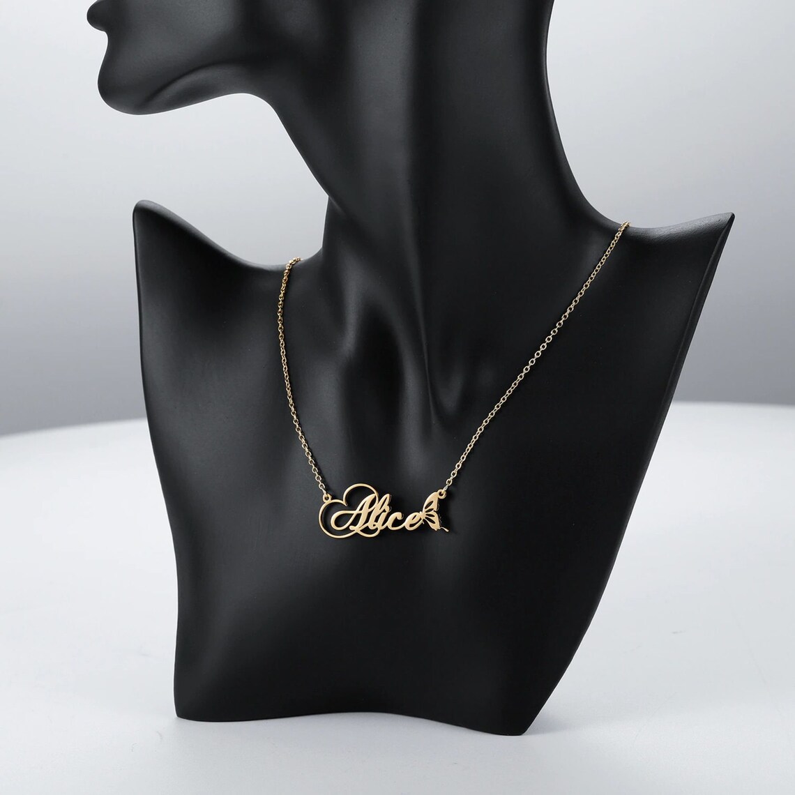 Nameplate 14K Real Gold Name Necklace With Butterfly Etsy
