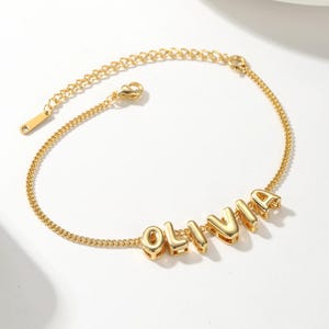 Pulsera con nombre, pulsera con nombre de burbuja, letra de globo, letras 3D, pulsera con dijes, pulseras de la amistad, regalos de Navidad para novia