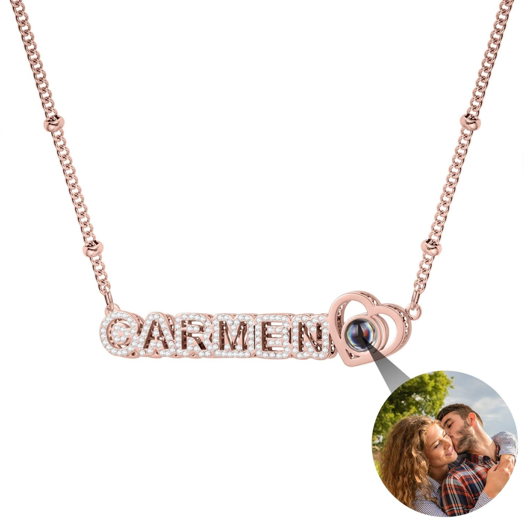 Photo Projection Necklace, Nameplate Necklace, Picture Necklace, 14K Gold Name Necklace, Memorial Gifts, Valentines Day, Anniversary Gifts