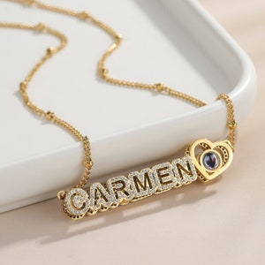 Photo Projection Necklace, Nameplate Necklace, Picture Necklace, 14K Gold Name Necklace, Memorial Gifts, Valentines Day, Anniversary Gifts