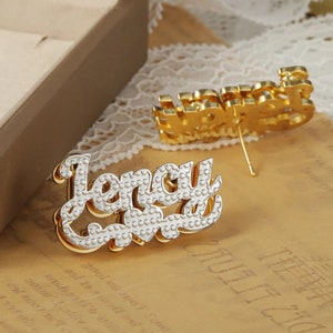 Name Earrings, Personalized Stud Earrings, Waterproof Jewelry, Double Plated Earrings, Perfect Gift for Girls, Women