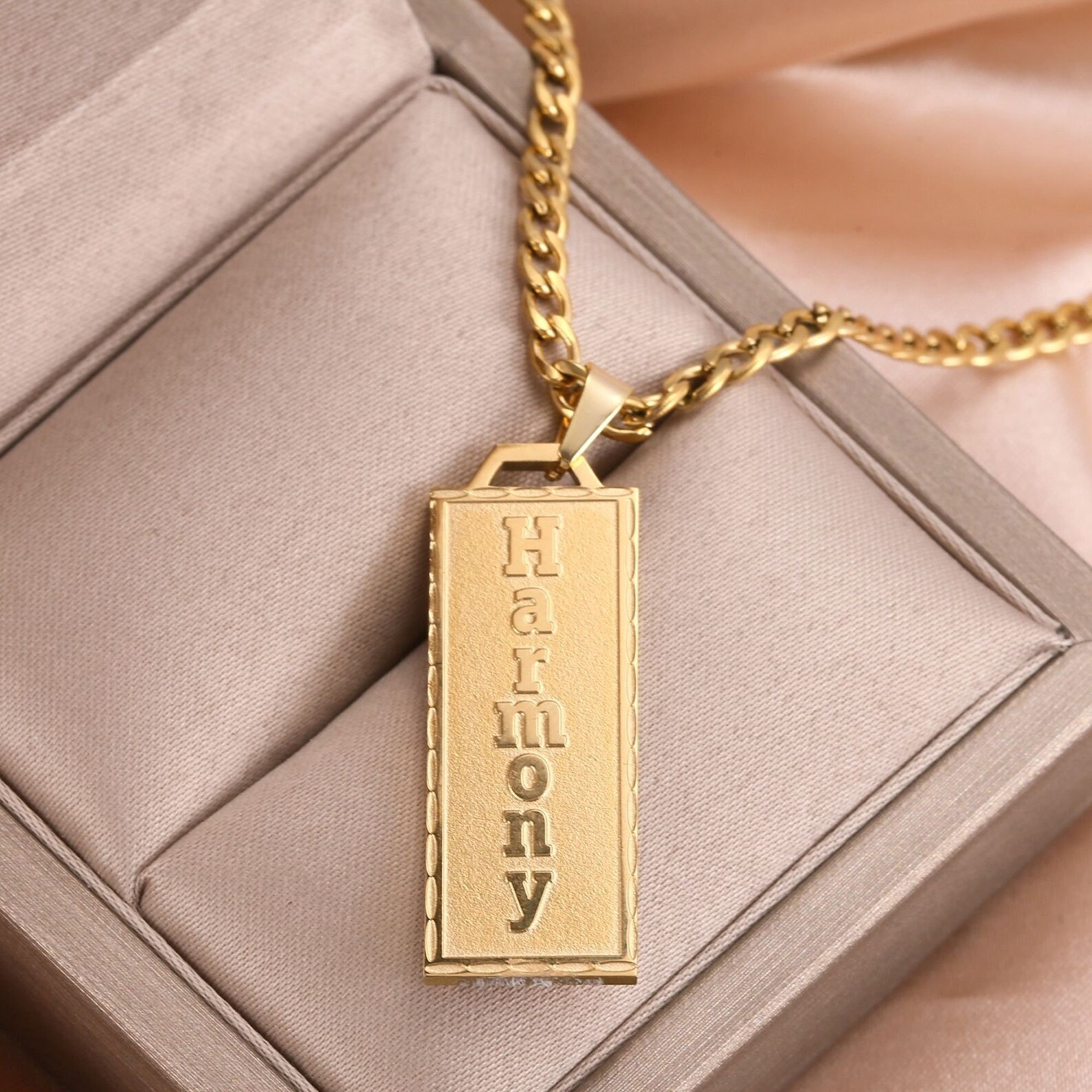 Vertical Gold Bar Necklace Custom Bar Name Necklace Etsy