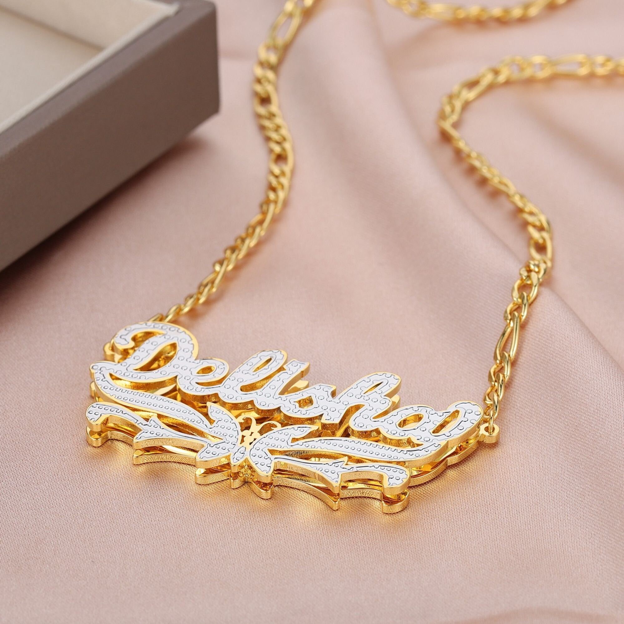 Gold plated sale name plate necklace