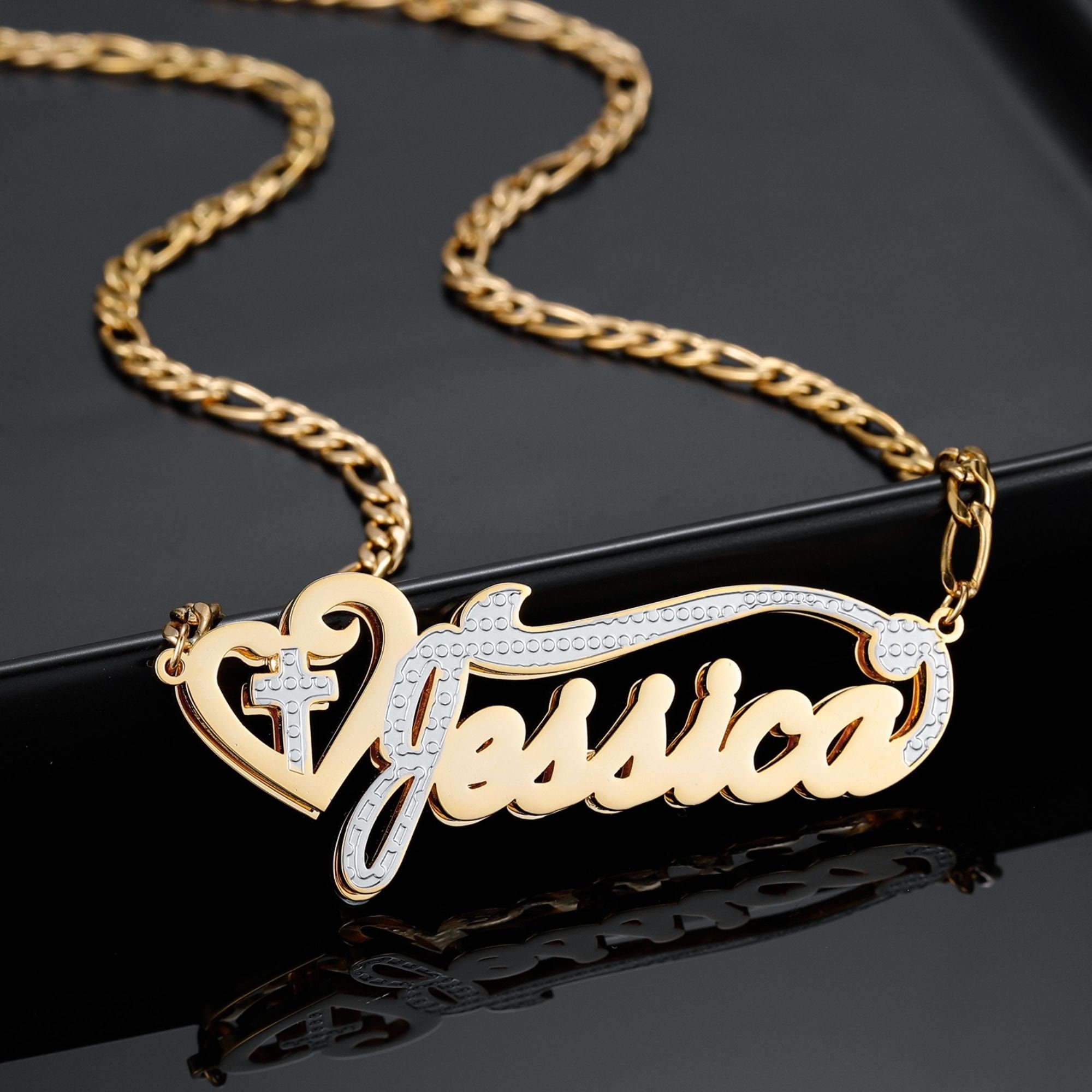 Double Plated Name Plate Necklace 14K Cross Necklace Gold Etsy