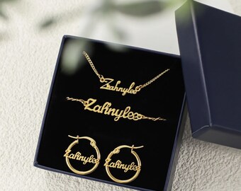 Personalized Jewelry Set for Kids: Personalized Necklace, Bracelet & Hoop Earrings, Waterproof and Hypoallergenic