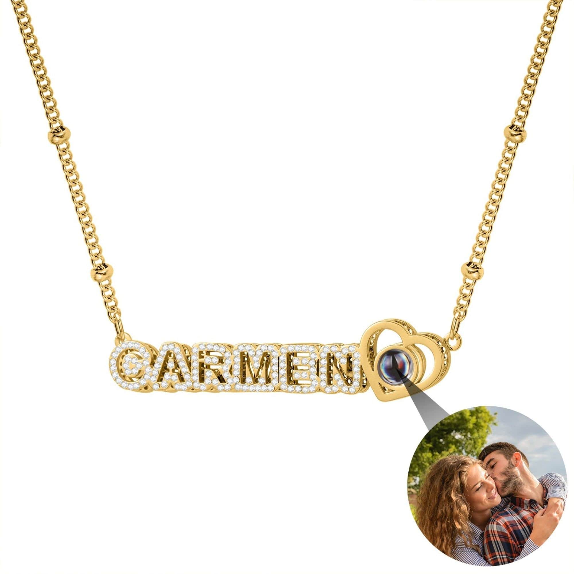 Photo Projection Necklace, Nameplate Necklace, Picture Necklace, 14K Gold Name Necklace, Memorial Gifts, Valentines Day, Anniversary Gifts