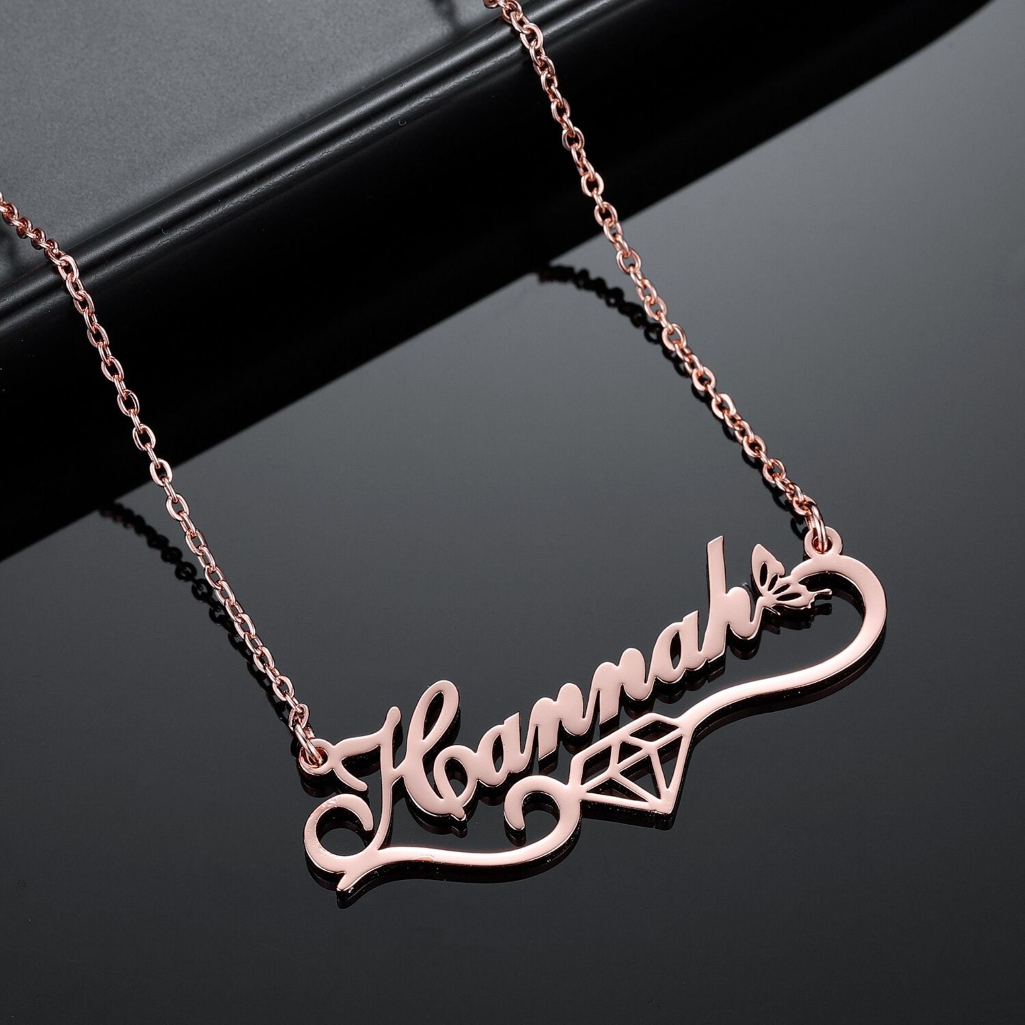 Nameplate 14K Real Gold Name Necklace With Butterfly Etsy
