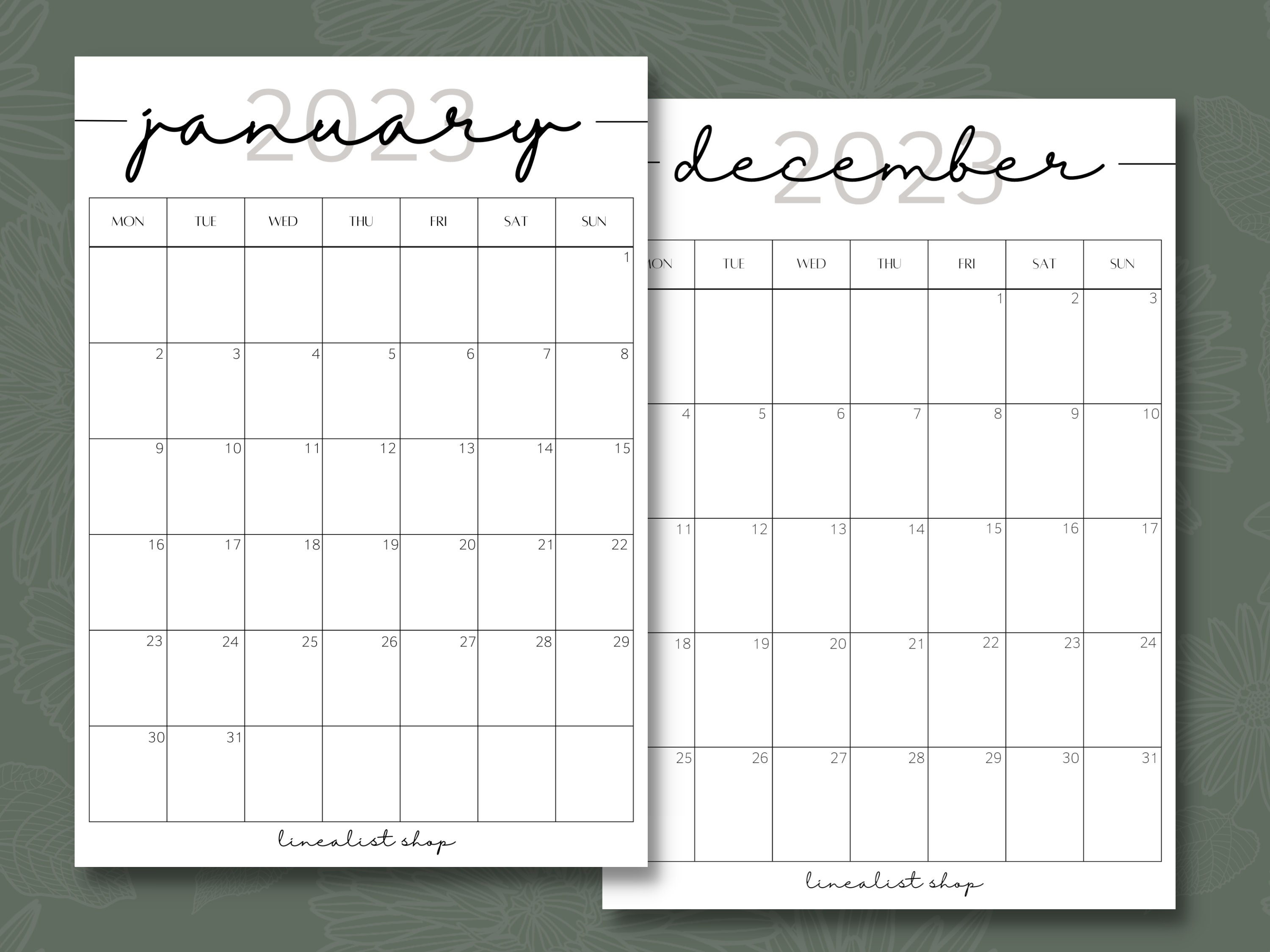 Printable 2023 Calendar Year Month Week Day PDF A4 A5 Etsy Nederland