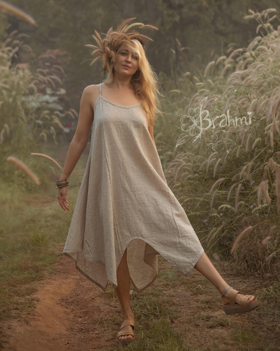 Vestido Boho Khadi para mujer • Vestido beige de algodón crudo