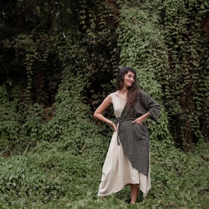 Boho Style Unique One Shoulder Exclusive Design Natural Raw Cotton Khadi Brown Colour With Large Pocket Woman Jacket