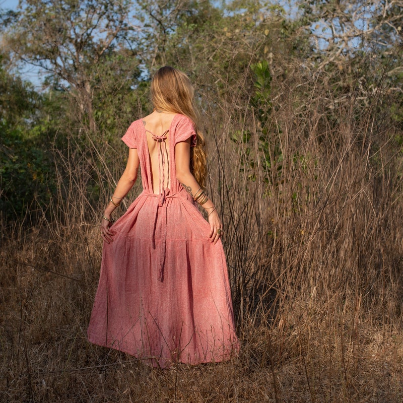 Coral Pink Pleated Dress