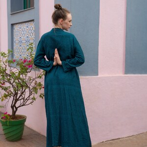 Удобная обертка Синий цвет Сырой хлопок Khadi Eco Look Длинная натуральная ткань Женское платье image 7