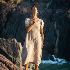 Boho Style Cute Comfy Natural Raw Cotton Khadi Sustainable Fashion Free Fitting Maxi Beige Colour Long Woman Dress