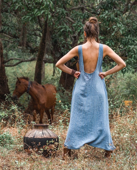 Lace Boho Gypsy Style Dresses Boho Open Back Maxi Dress, Raw Cotton Khadi,  Sky Blue Australia