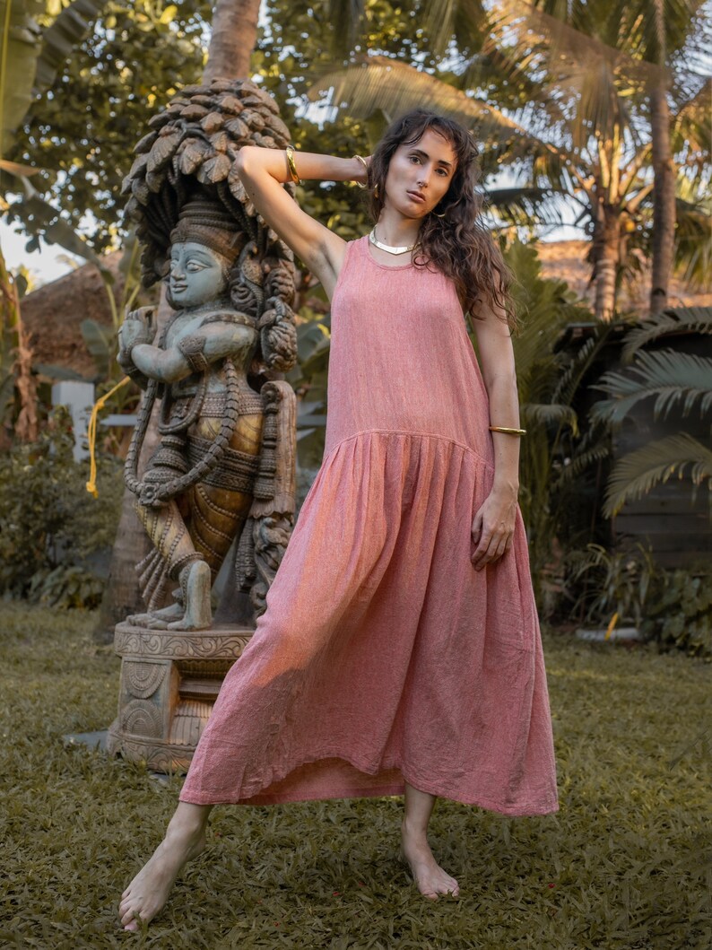 Maxi Boho Comfy Simple Natural Fabric Raw Cotton Khadi Soft Red Pink ...
