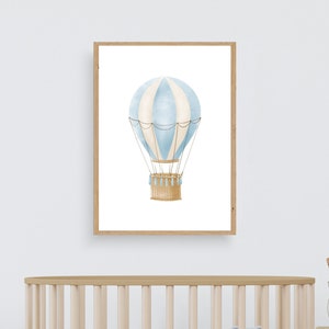 Impression de ballon à air chaud, affiche de ballon à air chaud bleu, impression d'aventure, décor de chambre de garçon, décor de pépinière vintage, décor de pépinière de voyage