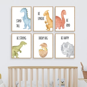 Dinosaur Prints Set of 6, Dinosaur Nursery Prints, Boys Bedroom Decor, Dinosaur Decor, Boys Room Wall Art, Dinosaur Wall Art, Nursery Decor