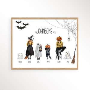 Halloween Family Portrait, Personalized Family Print, Halloween Wall Art, Custom Halloween Family, Personalized Halloween Family