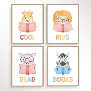 Reading Corner Poster, Playroom Reading Art, Animals Reading Books Prints, Reading Wall Art, Reading Corner Decor, Kids Reading Poster