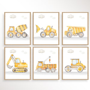 Watercolor Trucks Prints, Construction Trucks Prints, Construction Nursery Decor, Boy Room Wall Art, Playroom Truck Vehicles Posters