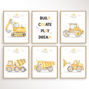 Construction Nursery Prints, Construction Trucks Prints, Boys Room Wall Art, Watercolor Construction Truck Posters, Truck Playroom Decor