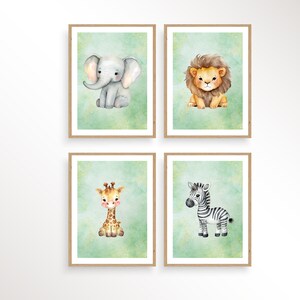 Set of 4 Safari Animal Nursery Prints , Nursery Baby Safari Animals, Watercolor Safari Nursery prints, Jungle Nursery Decor, Nursery Decor