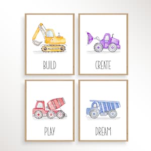Construction Trucks Nursery Prints, Construction Nursery Decor, Boys Room Wall Art, Watercolor Truck Vehicles Posters, Baby Boy Nursery Art