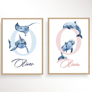 Personalisierter Ozean Name Print, Custom Ocean Name Print, Custom Wal Name Poster, Ocean Baby Namensschild, nautische Drucke, Ocean Kinderzimmer Dekor