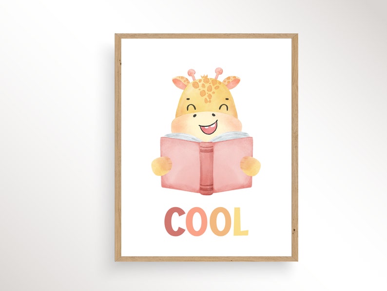 Reading Corner Poster, Playroom Reading Art, Animals Reading Books