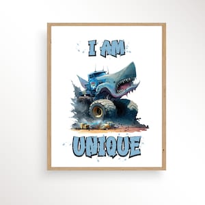 Monster Truck, Watercolor Monster Truck Printable, Boys Decor, Monster Truck Party Print, Nursery decor, Monster Truck Megalodon
