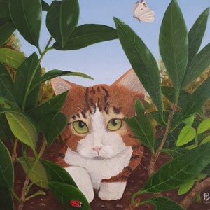 Adorable peinture d'un chaton réalisée par une artiste. Tableau peinture à l'huile pour les amoureux de la nature et des chats