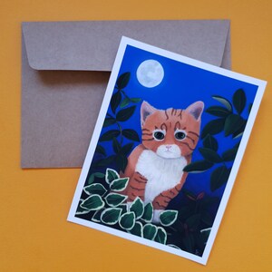 Mini art print of a ginger cat, cute kitten illustration in giclee print for interior decoration or as a gift.