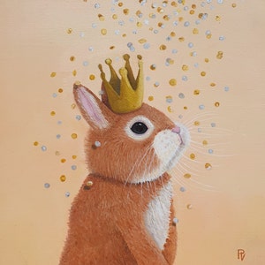 Oil painting of an adorable little rabbit, unique and original wall art for home decoration or as a gift.