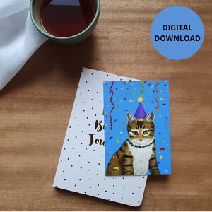 Belle carte d'un adorable chat à télécharger en format PDF. Carte de vœux imprimable pour les amoureux des chats.