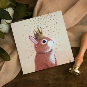 Carte lapin mignon, carte de vœux, Impression lapin avec couronne, illustration lapin à offrir, tirage lapin, art du lapin,  .