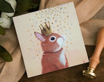 Süße Hasenkarte, Grußkarte, Hasenprint mit Krone, Hasenillustration zum Verschenken, Hasenprint, Hasenart, .