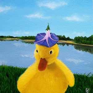 Cute duckling oil painting, Wall art for home decoration, Interior decoration, Painting picture, Colorful painting.