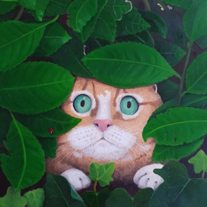 Chat mignon, Peinture chat, Art mural, Décoration maison, Décoration intérieur, peinture petit format, Œuvre d’art, Tableau chat adorable.