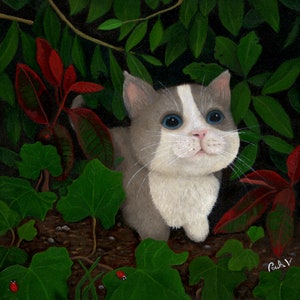 Peinture à l'huile d'un chaton sur panneau bois pour décorer la maison, Tableau peint entièrement à la main pour les amoureux des chats