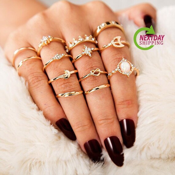 Hip Hop Irregular Golden Ring Set Knuckle Ring Trendy - Temu