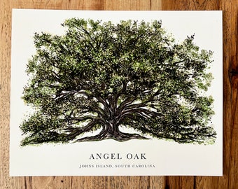 Drawing of the Majestic Angel Oak Tree in Johns Island; Angel Oak Art; Angel Oak Print