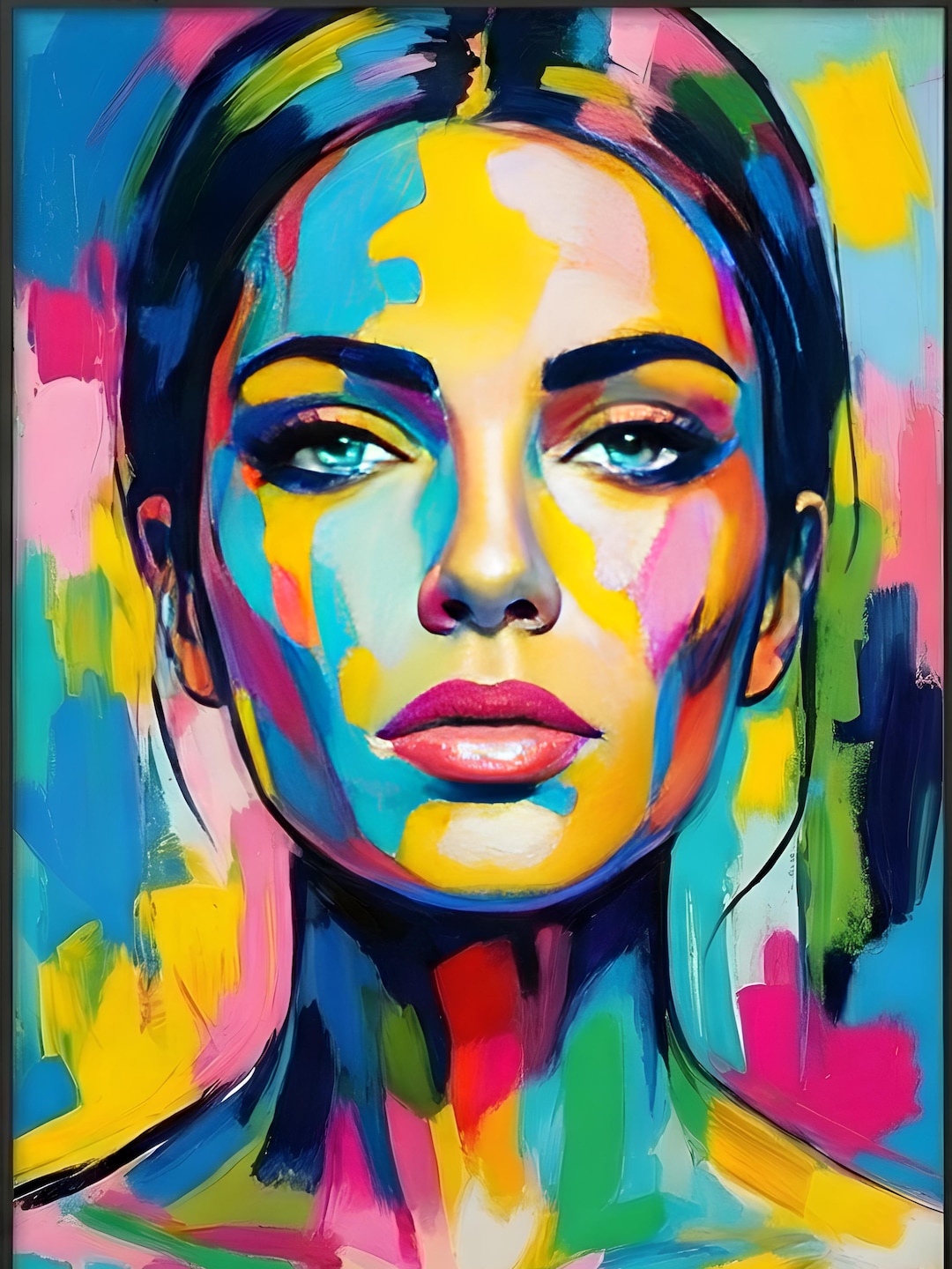 Colorful Female Portrait Canvas Art, Modern Pop Art Wall Decor (digital ...