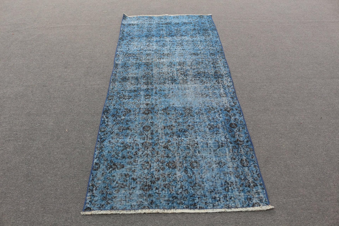 トルコ絨毯、ヴィンテージブルーラグ、手織りカーペット、アンティーク