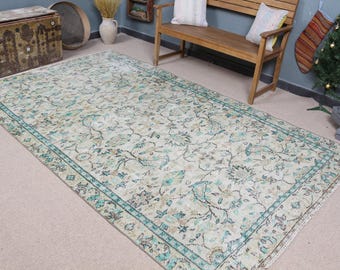 Vintage Turkish Rug, 6x9 ft Oushak Rug, Large Living Room Carpet