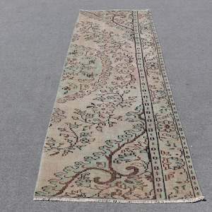 Turkish Rug, Vintage Runner Rug, Antique Rug, 3x8ft Green Carpet, Decorative Hallway Rug, Handwoven Corridor Rug, Unique Floor Decor
