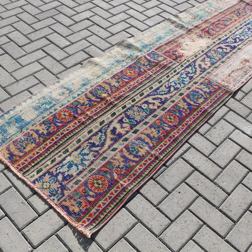Turkish Wool Rug, Runner Rug, 2.7x11.9 ft, Vintage Rug, shops Decor Rug, Antique Rug, Oushak Rug, Stair Rug, Hallway Rug, Blue Rug 43